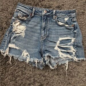American Eagle Outfitters Blue Distressed Jean Shorts